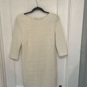 Off white three-quarter sleeve midi sheath dress